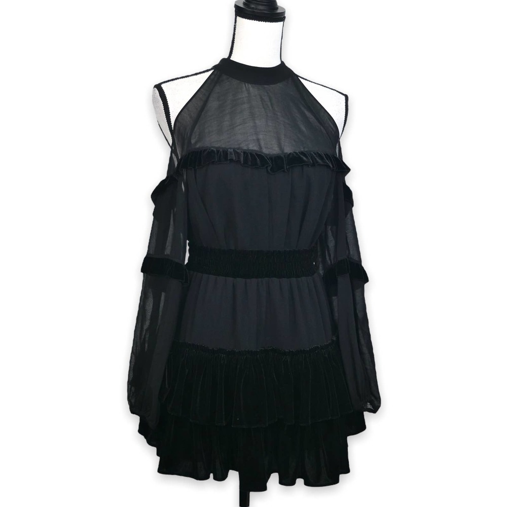 MISA Black Velvet Top & Skirt Set Size‎ XS High Neck Cocktail Witch Party Dress - Picture 2 of 12